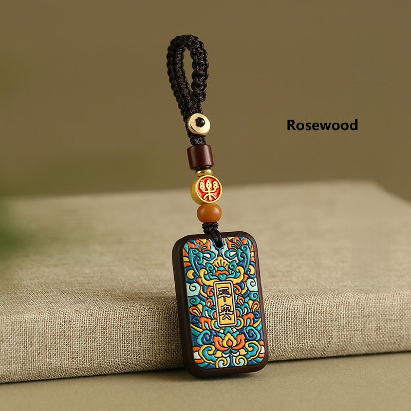 Painted Sandalwood 'Peace' Talisman Keychain for Safe Travels Secondary image