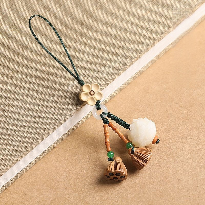 Lotus & Bodhi Car Keychain & Phone Charm - Spiritual Elegance – Phone Charm, angled view, lucky charm
