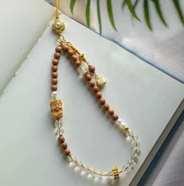 Chalcedony & Sandalwood Fu Bag Phone Charm – White, front view