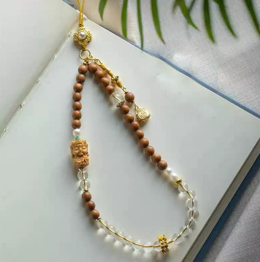 Chalcedony & Sandalwood Fu Bag Phone Charm – White, front view