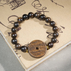 Natural Agarwood Carved Mala Bracelet – 20cm-B, angled view, healing bracelet
