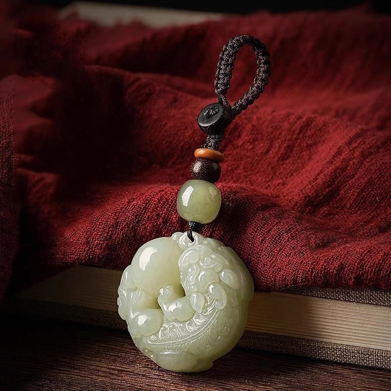Jade Pi Xiu Keychain with Gemstone Ball, image 7, lucky charm