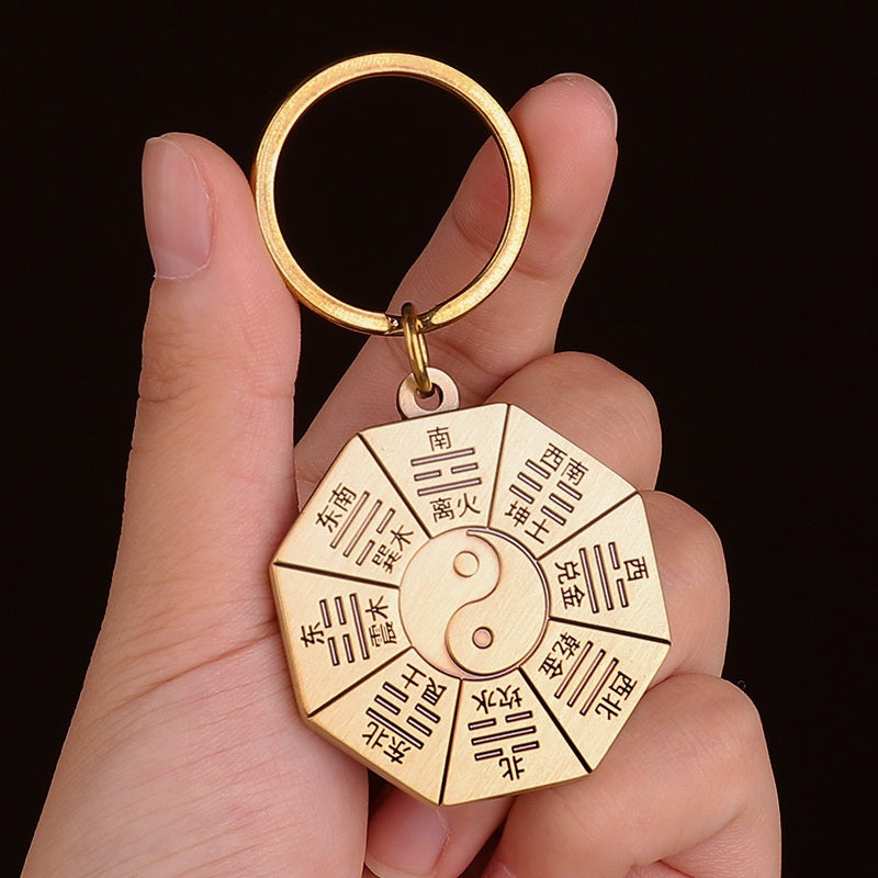 Taiji Bagua Brass Amulet Keychain – Key Ring, image 1, lucky charm