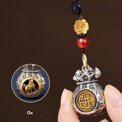 12 Zodiac Rotating Wealth Bag Keychain – Ox, image 2, lucky charm