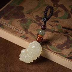 Jade Pi Xiu Keychain for Wealth and Car Protection – Right, angled view, lucky charm