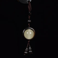 Feng Shui Sandalwood Keychain with Luminous Bead – Ebony black wood version with luminous bead and dark gourd charms