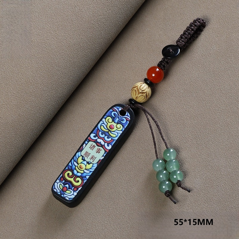 Painted Sandalwood 'Lucky Pig' Keychain – Ebony, image 2, lucky charm