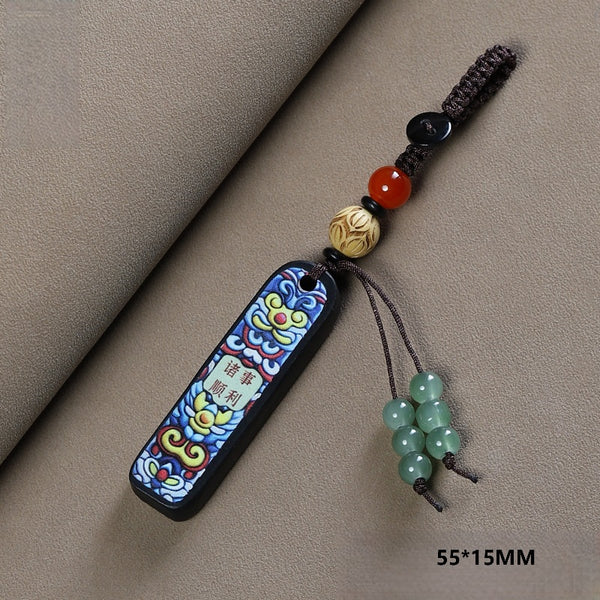 Painted Sandalwood 'Lucky Pig' Keychain – Ebony, image 2, lucky charm
