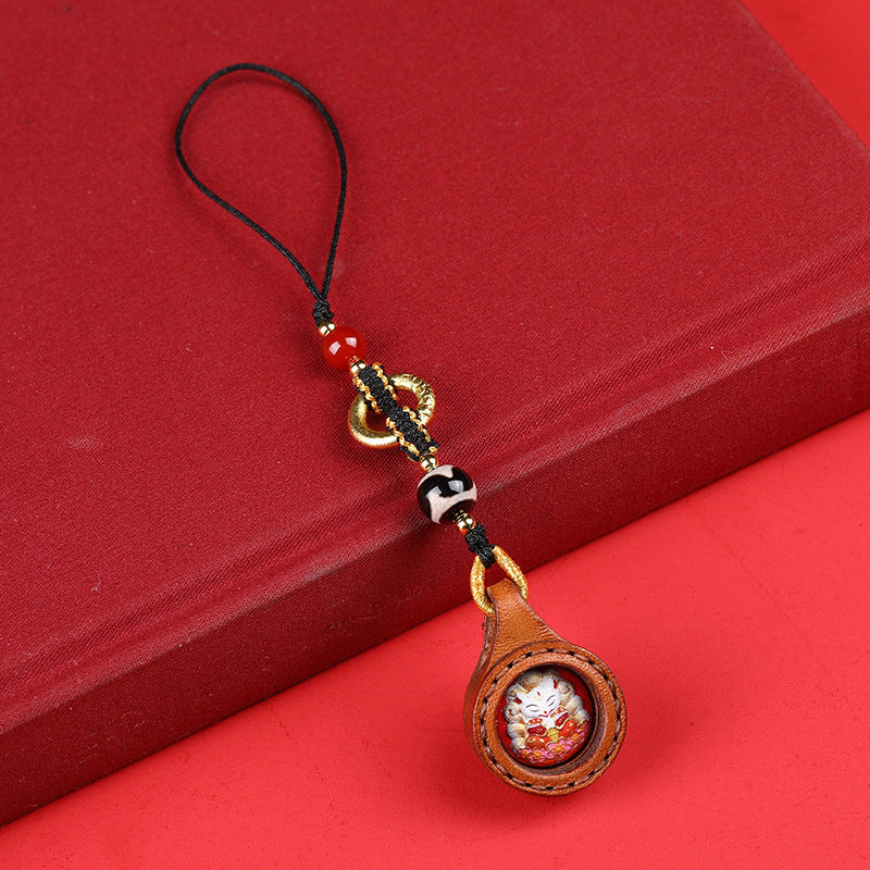 Tibetan Buddhist Palden Lhamo Thangka Keychain – Round / Fox, image 3, lucky charm