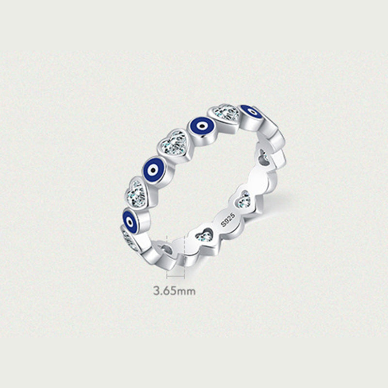 925 Sterling Silver Evil Eye Heart Ring – product shot with 3.65mm width measurement scale