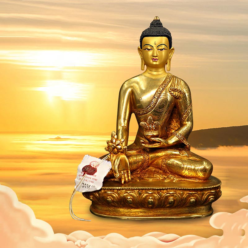 Shakyamuni Medicine Buddha Statue – back view robe gold detail art, medicine buddha resin craft