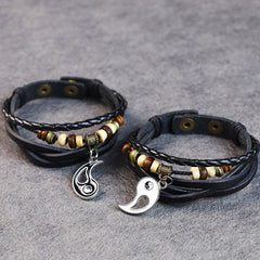 Copper Yin Yang Balance Bracelet - Matching couples leather bracelets with complementary yin-yang charms