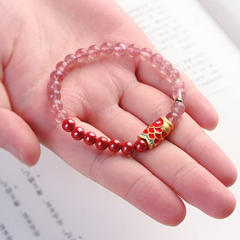 Strawberry Quartz Koi Bracelet – size comparison shot with US quarter coin for scale