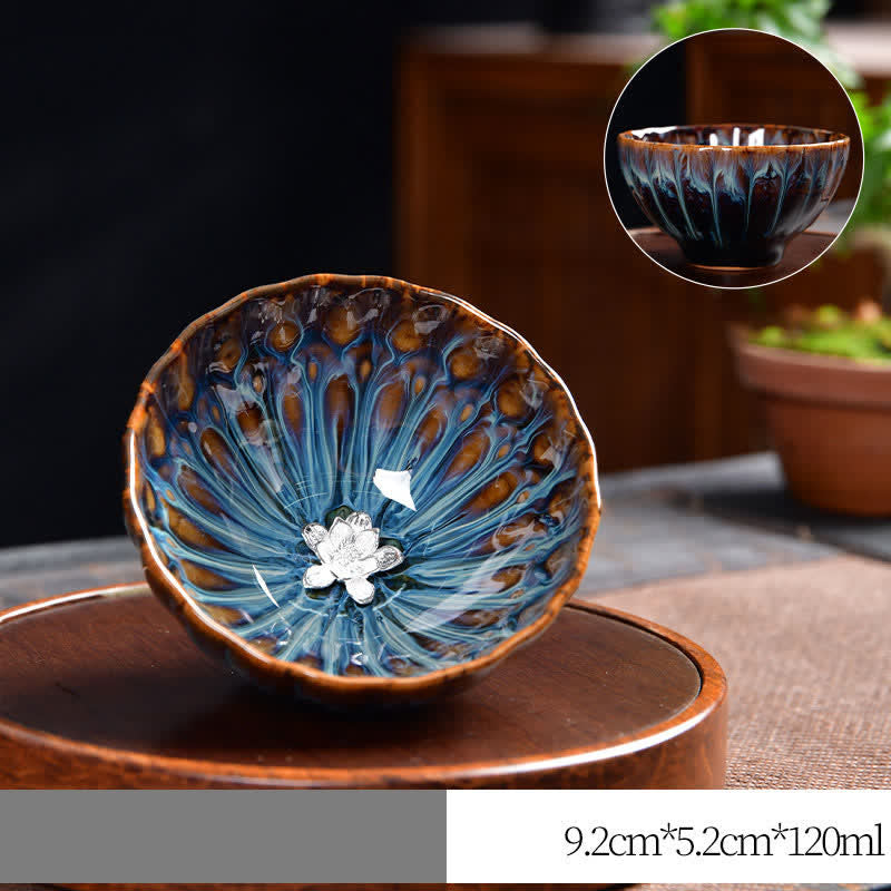 Lotus Peacock Dragon Phoenix Koi Fish Ceramic Teacup – gift box packaging, Chinese artisan teacup gift set