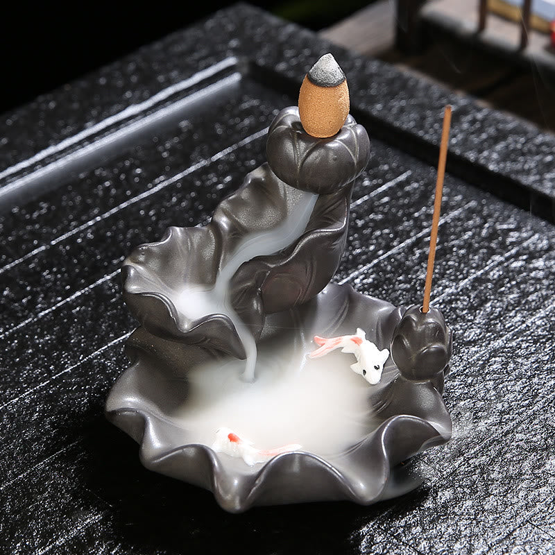 Koi Fish Purple Clay Incense Burner – full ceramic burner with koi fish shape, luck peace home decor