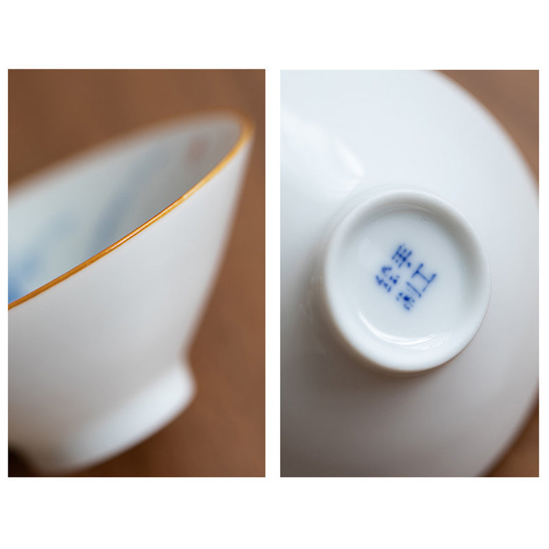 Mandala Koi Teacup – Rim profile showing thin elegant edge and curved body