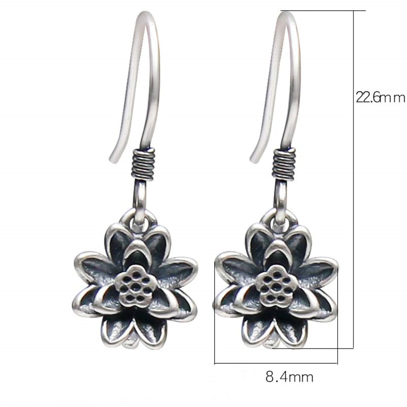 925 Sterling Silver Lotus Flower Enlightenment Earrings size chart 22.6mm x 8.4mm
