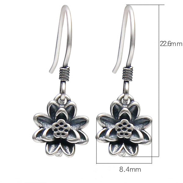 925 Sterling Silver Lotus Flower Enlightenment Earrings size chart 22.6mm x 8.4mm