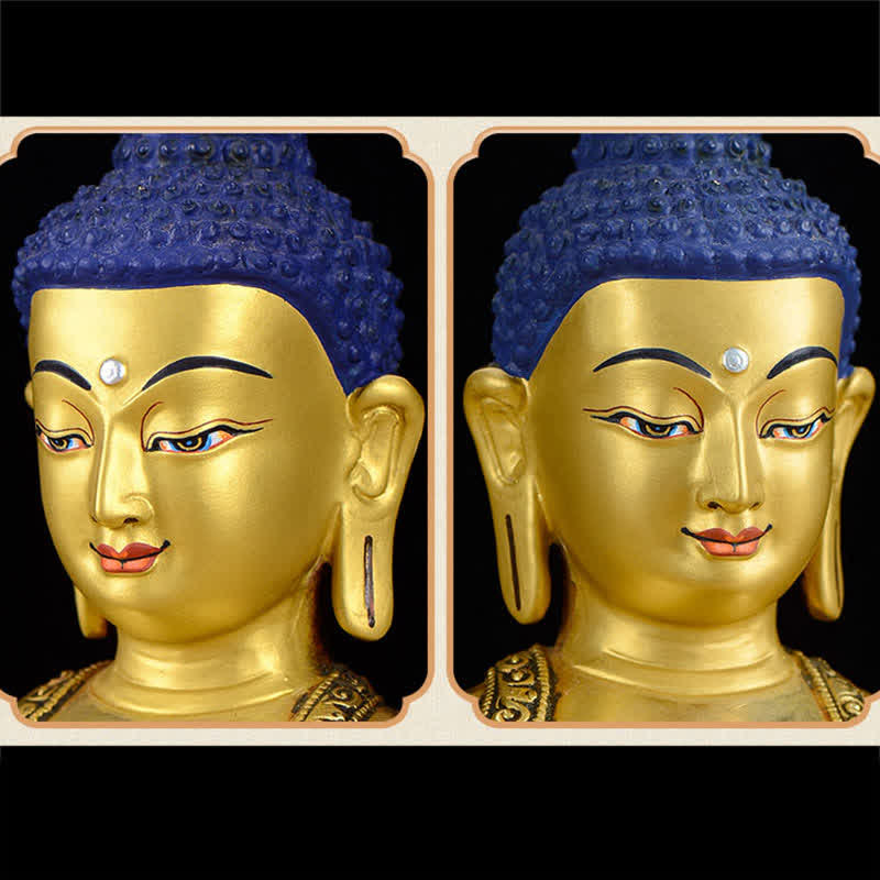 Shakyamuni Compassion Copper Buddha Statue Home Decoration – marble pedestal soft side light, elegant minimalist accent