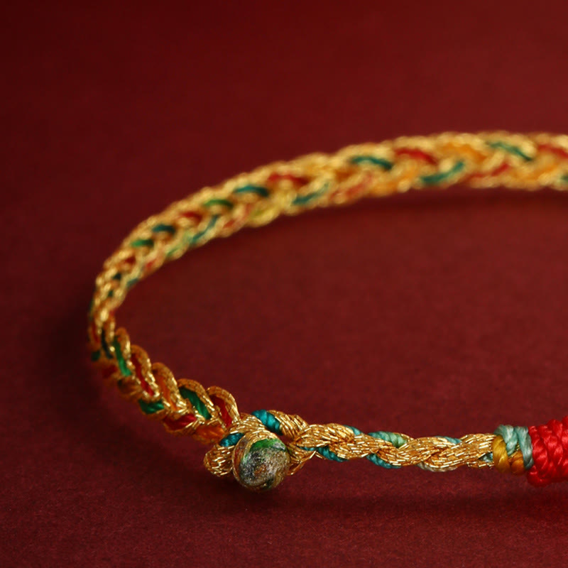 Year of the Dragon Braided Bracelet - Macro of woven knot with natural stone bead closure, Artisan detail