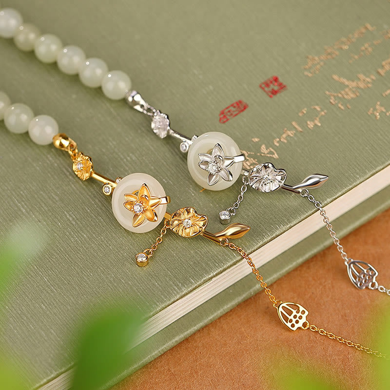 Sterling Silver Hetian Jade Peace Buckle Bracelet