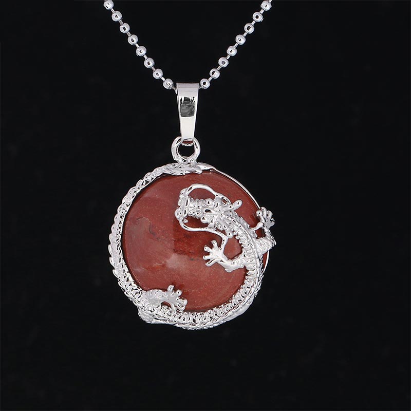 Dragon Multi-Stone Crystal Healing Pendant – Carnelian dragon with warm reddish-brown tones, passionate