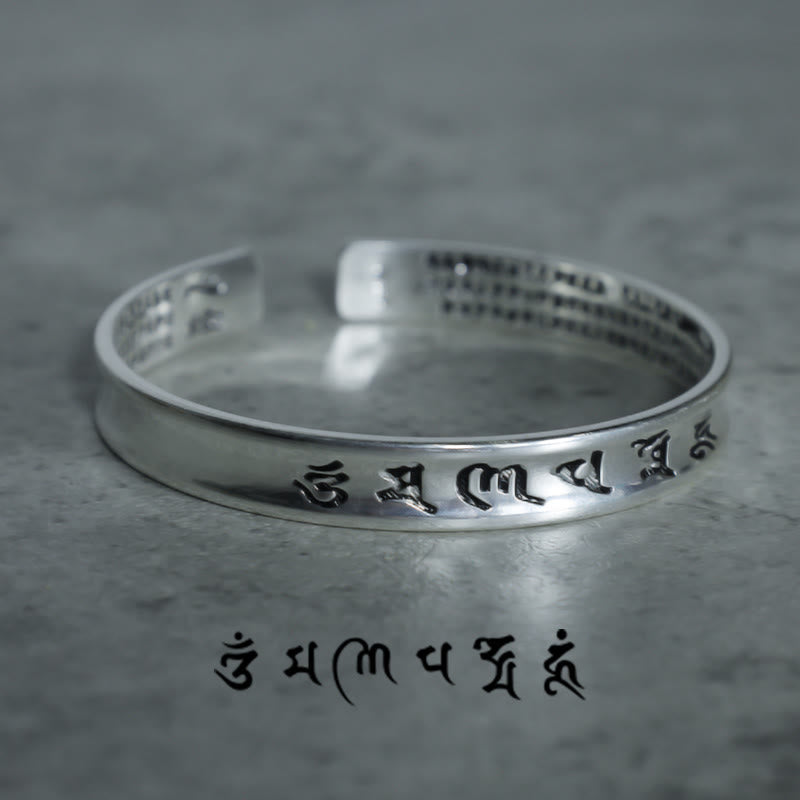 Tibetan Mantra White Copper Om Mani Padme Hum Bracelet | Balance & Wealth Secondary image