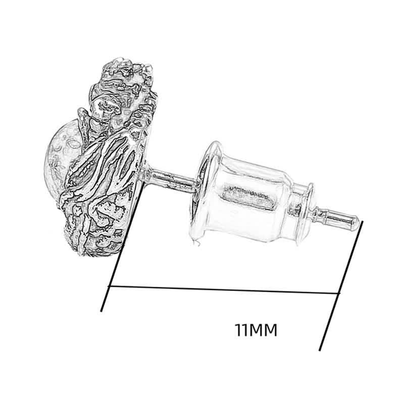 Sterling Silver Amber Dragon Earring – 11mm technical illustration showing shell design and post, Spec
