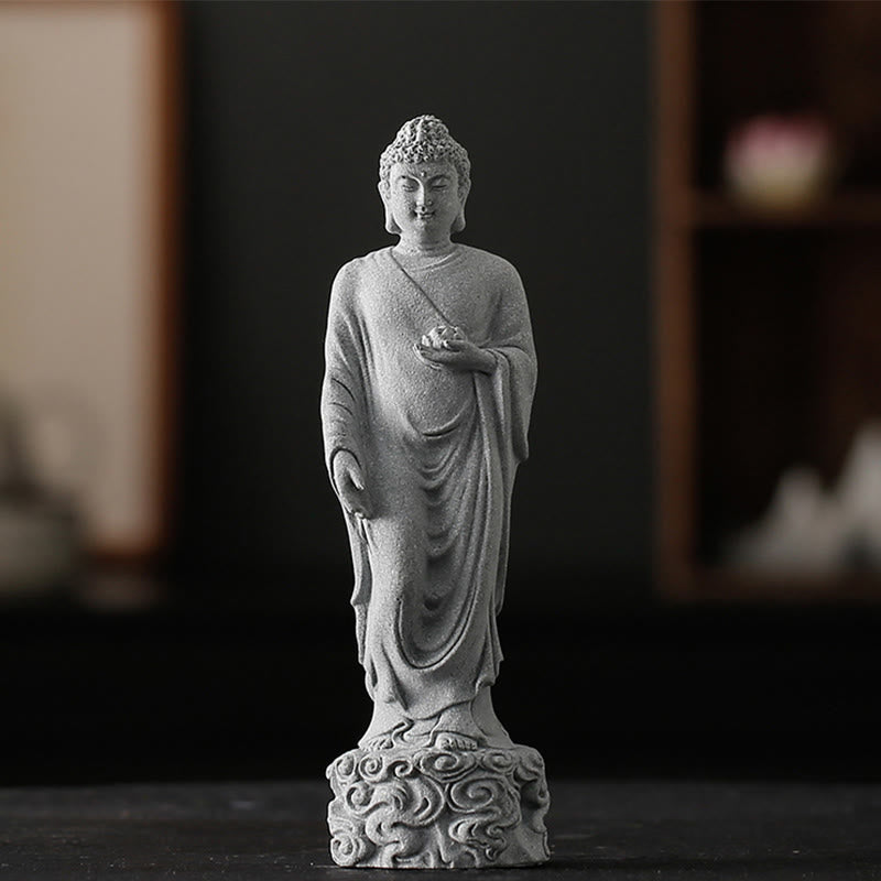 Meditation Buddha Sandstone – auspicious clouds carved base, serene statue home decoration