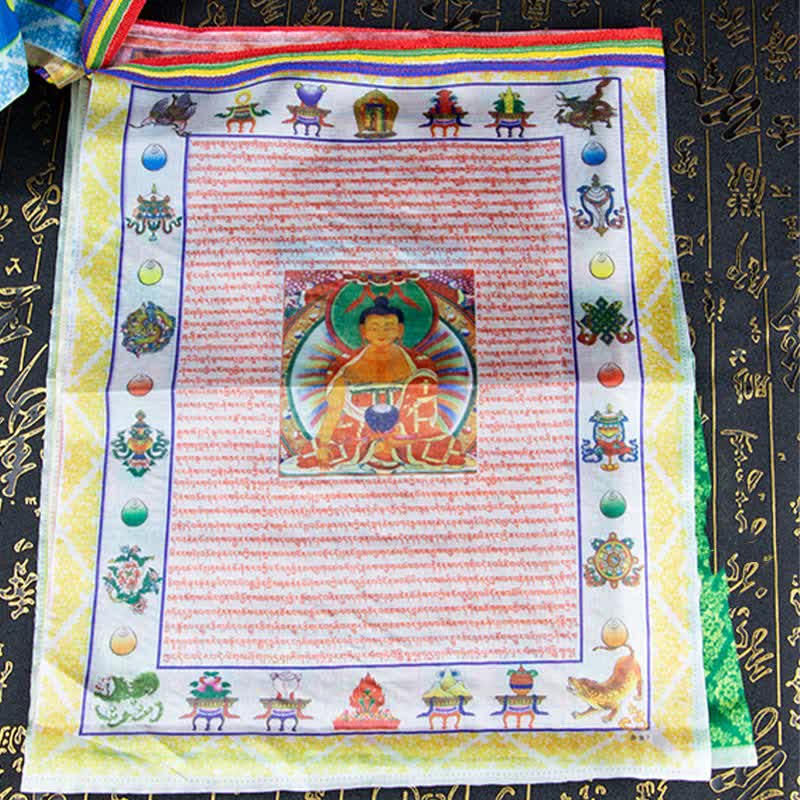 Tibetan Prayer Flag 5 Colors Windhorse Outdoor – Lungta windhorse galloping across flag surface carrying goodwill prayers