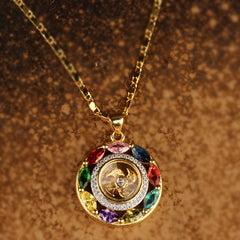 Colorful Zircon Copper Wealth Luck Rotation Bracelet Necklace Pendant