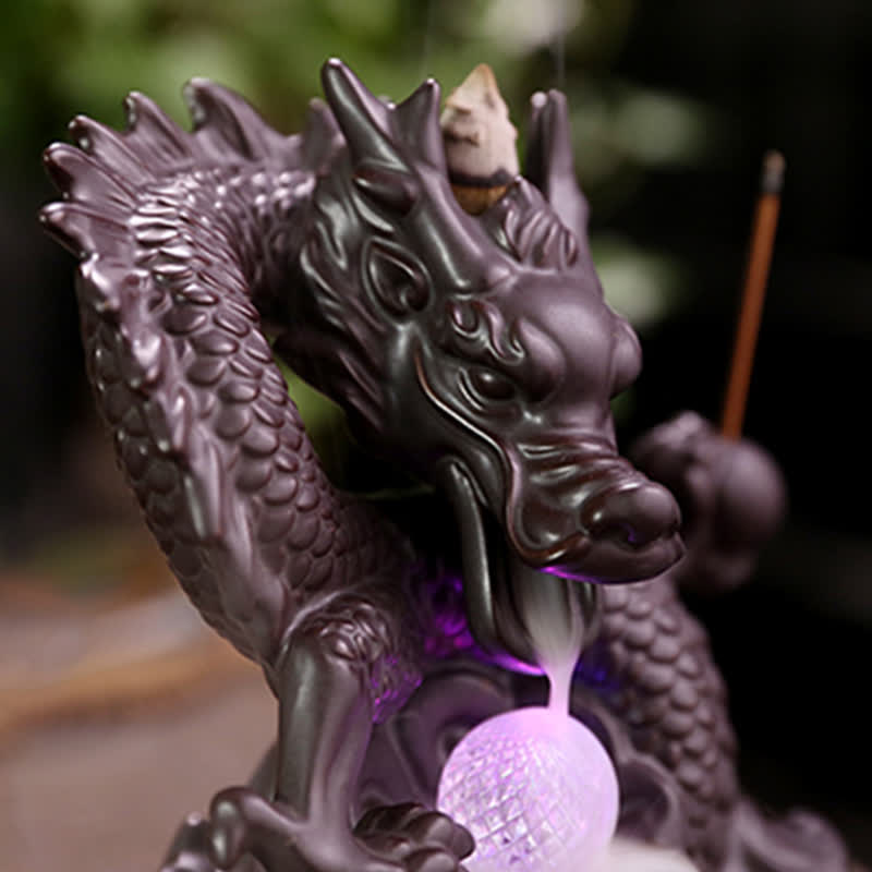 Brûleur d'encens à refoulement en céramique Dragon Auspicieux