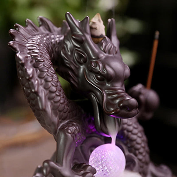 Brûleur d'encens à refoulement en céramique Dragon Auspicieux