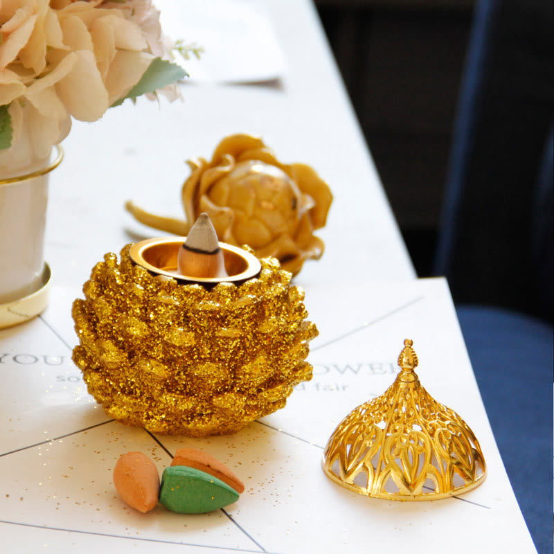 Gold Pine Cone Mini Incense Burner Secondary image