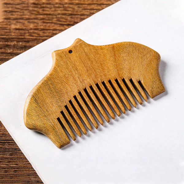 Green Sandalwood Flower Engraved Comb, image 3