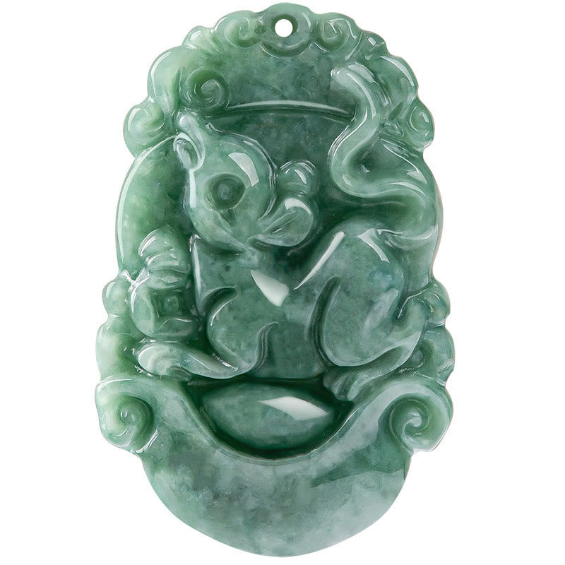 Jade Zodiac Prosperity Necklace – Rat carving on pure white background, clean shot, genuine
