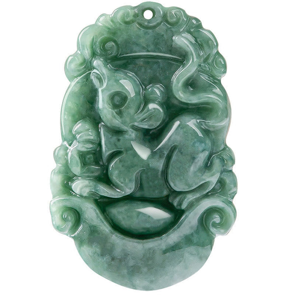 Jade Zodiac Prosperity Necklace – Rat carving on pure white background, clean shot, genuine