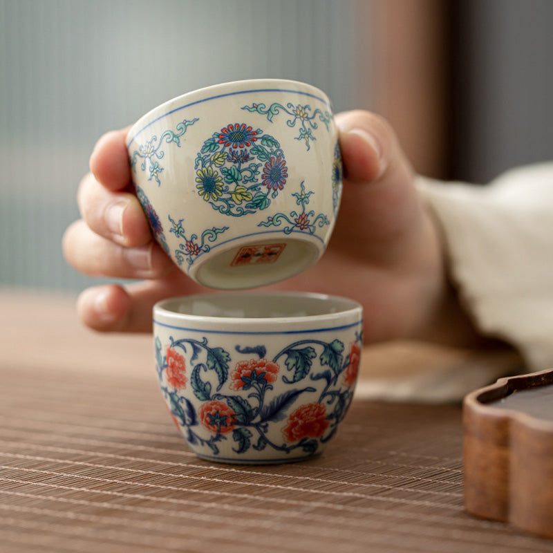 Koi Fish Teacup – tilted view showing cup depth and inner painting, 60ml tea