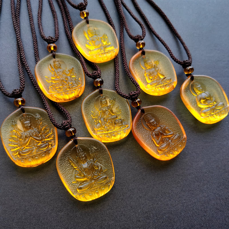 Chinese Zodiac Natal Buddha Liuli Pendant - eight zodiac guardian Buddha pendants, amber crystal, Auspicious