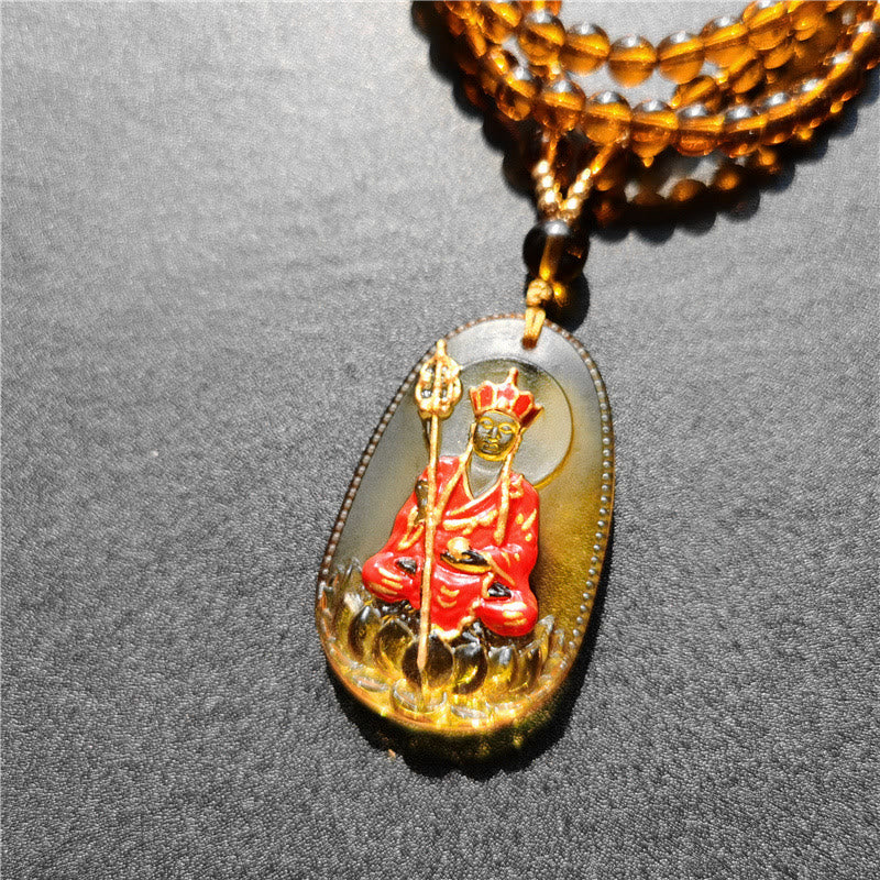 Ksitigarbha Buddha Liuli Crystal Necklace – Adjustable chain with ornate crystal compassion talisman, daily mindfulness