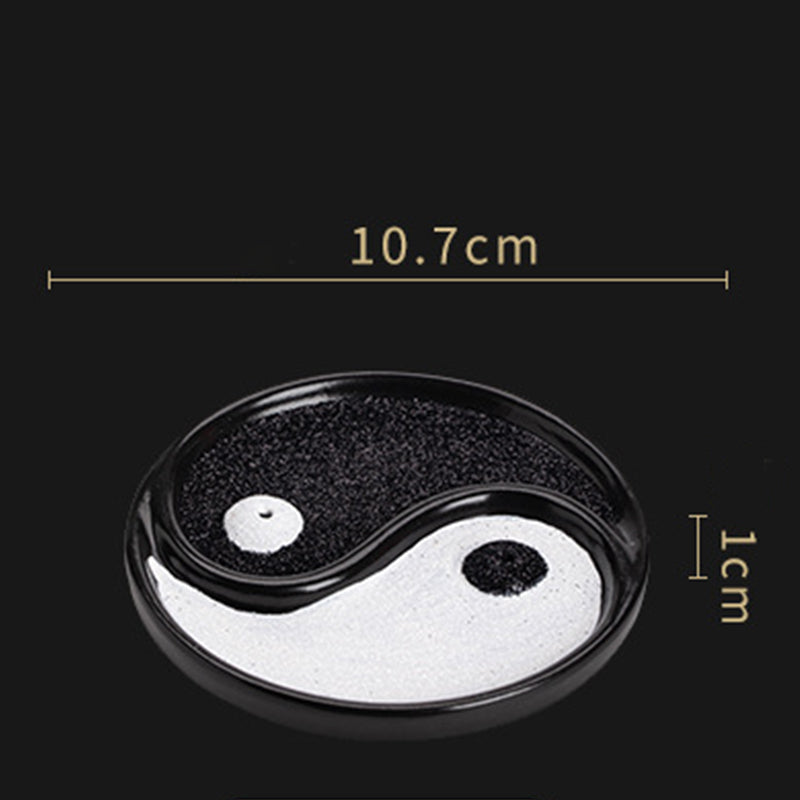 Yin Yang Incense Holder – Black and white sand dish on clean white background, Minimalist