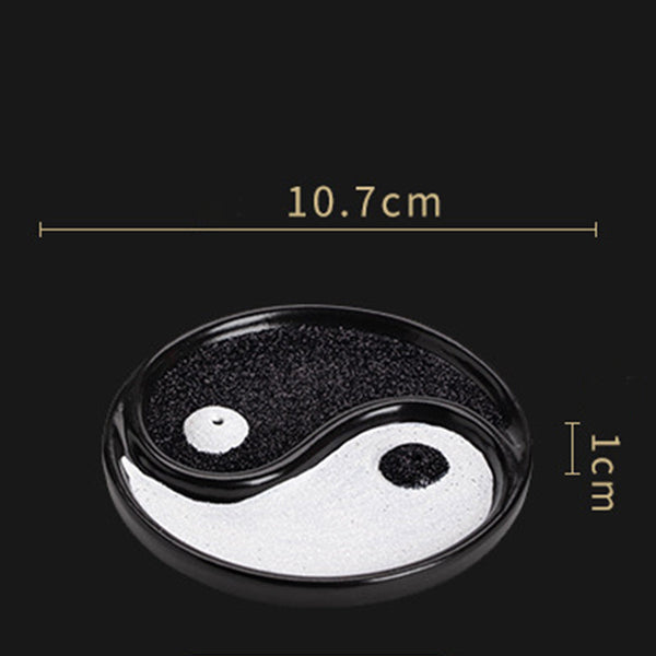 Yin Yang Incense Holder – Black and white sand dish on clean white background, Minimalist