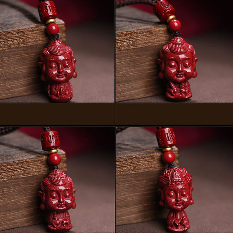 Chinese Zodiac Cinnabar Pendant – Four pendant variations showing detailed carvings on rustic surface