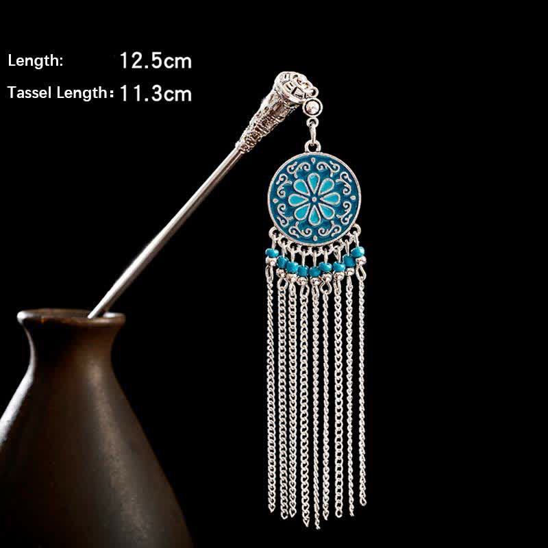 Flowers-Blue size detail, 12.5cm length with 11.3cm tassel