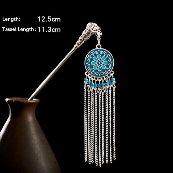 Flowers-Blue size detail, 12.5cm length with 11.3cm tassel