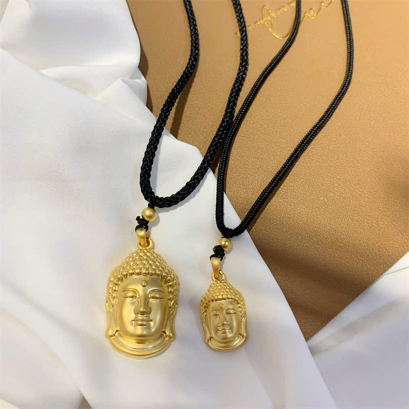 Gold Buddha Copper Wealth Necklace Pendant – Polished copper Buddha figure with golden finish, wealth talisman necklace