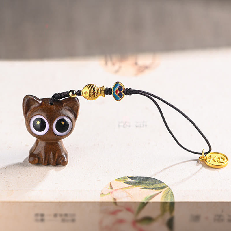 Green Sandalwood Phone Charm – clasp and lobster hook, lucky cat koi fish keychain