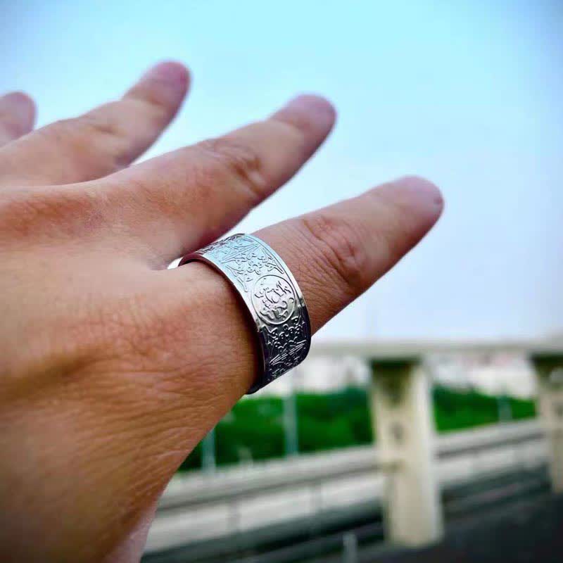 Four Guardian Beasts Ring – engraved band worn on hand outdoors, Versatile