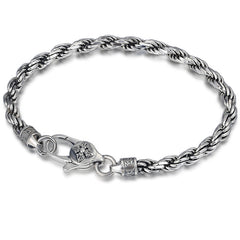 Silver Rope Chain Bracelet – full woven chain with engraved clasp on white background, men's silver jewelry
