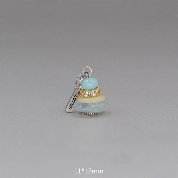 Zen Cairn Crystal Pendant – light blue gold crystal ring cream bead LOTUS charm, 11x12mm pastel pendant
